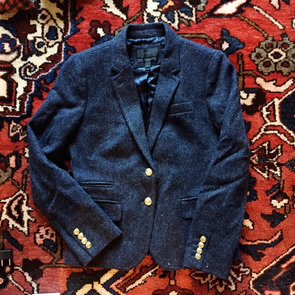 J. Crew Schoolboy Blazer In Navy Wool Herringbone
